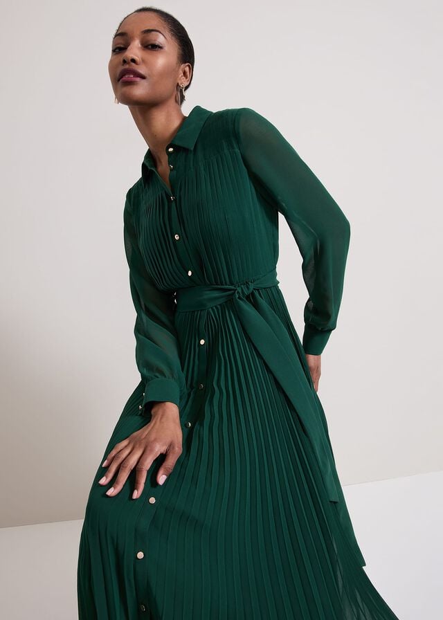 Green Phase Eight Gabriela Pleated Dress | 2968WXZNC