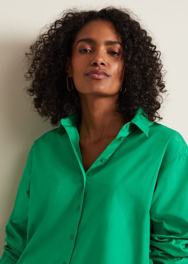 Green Phase Eight Green Cotton Oversized Shirts | 9107GKELB