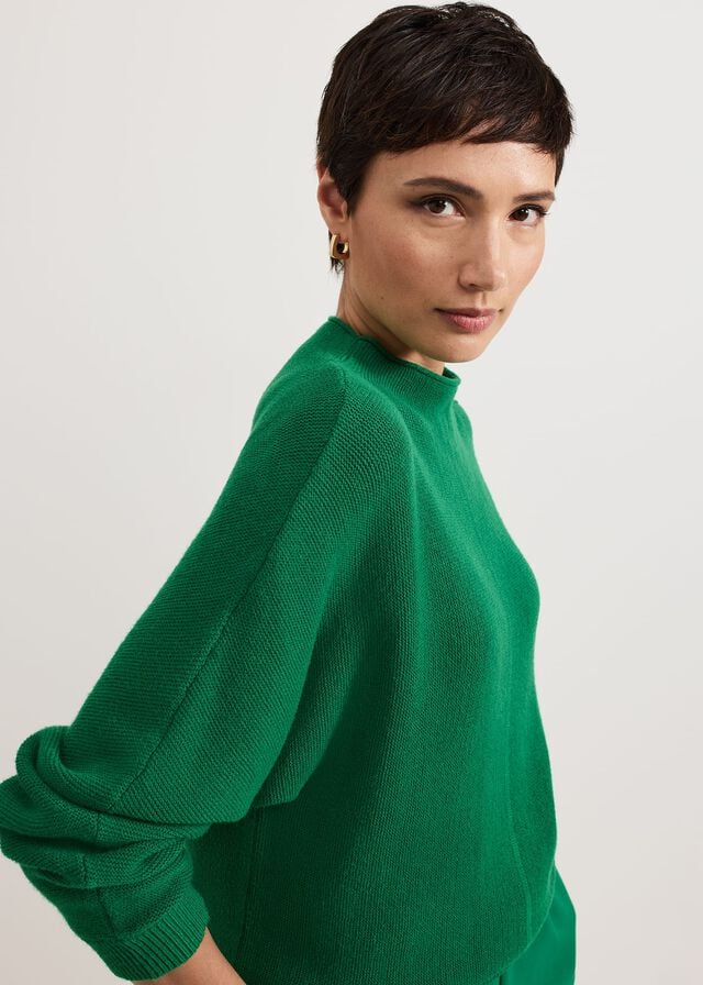 Green Phase Eight Jess Textured Funnel Neck Knitwear | 5164WSXAR