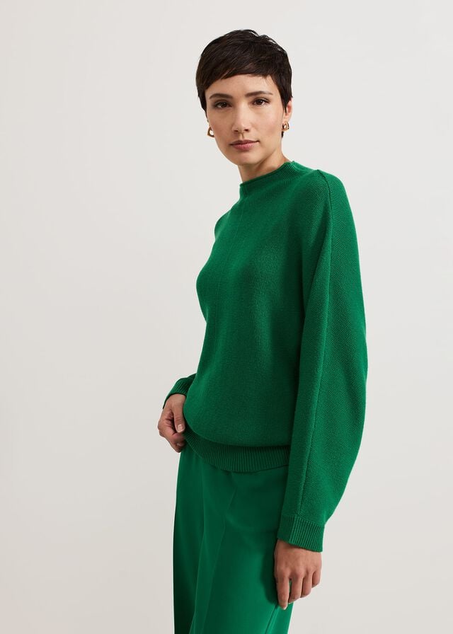 Green Phase Eight Jess Textured Funnel Neck Knitwear | 5164WSXAR