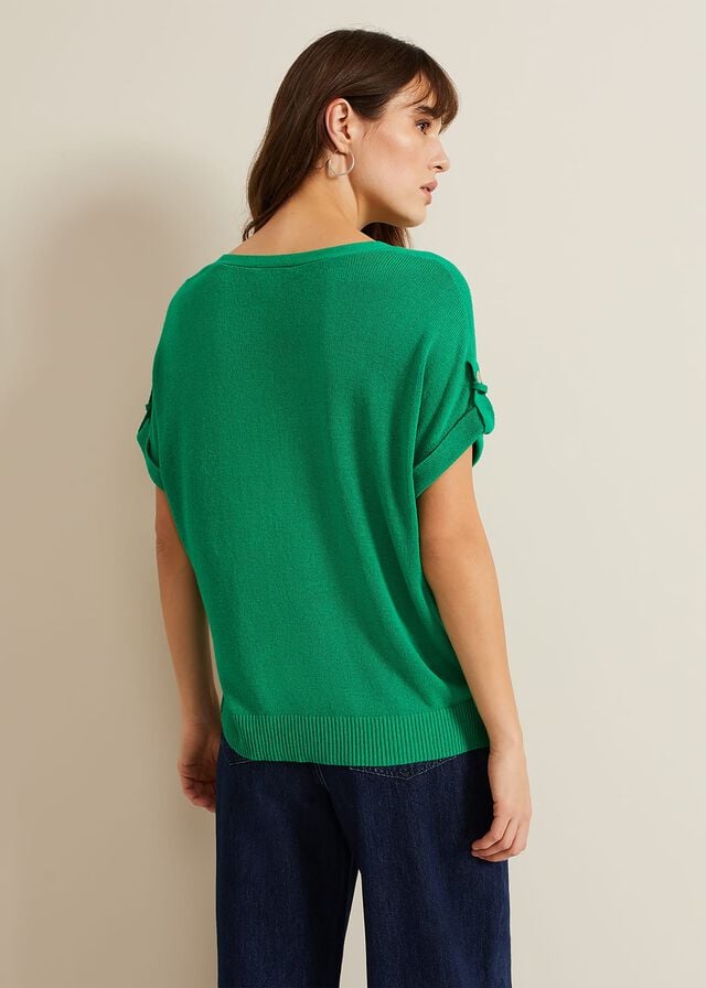 Green Phase Eight Laura Linen Metal Button Tab Knitwear | 0876NVAJC