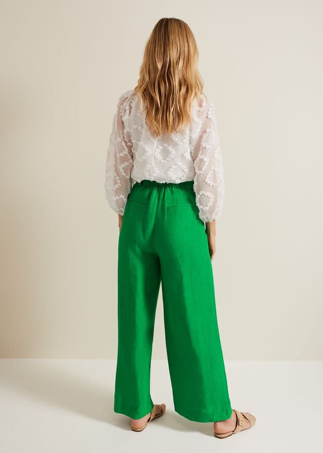 Green Phase Eight Lottie Linen Wide Legs Trousers | 5706CYEOS