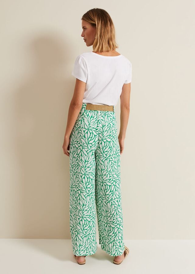 Green Phase Eight Nylah Printed Wide Legs Trousers | 9623MEJBN