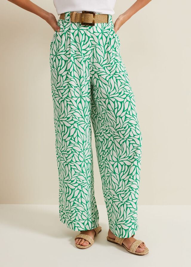 Green Phase Eight Nylah Printed Wide Legs Trousers | 9623MEJBN