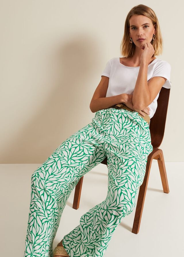 Green Phase Eight Nylah Printed Wide Legs Trousers | 9623MEJBN