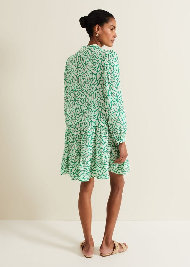 Green Phase Eight Penele Leaf Print Swing Dress | 3625NOIGK