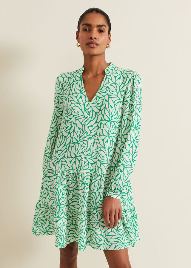 Green Phase Eight Penele Leaf Print Swing Dress | 3625NOIGK