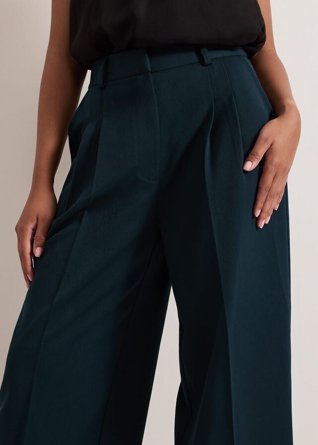 Green Phase Eight Petite Arabella Pleat Wide Legs Trousers | 7936HXMIN