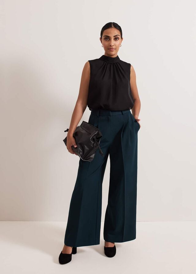 Green Phase Eight Petite Arabella Pleat Wide Legs Trousers | 7936HXMIN