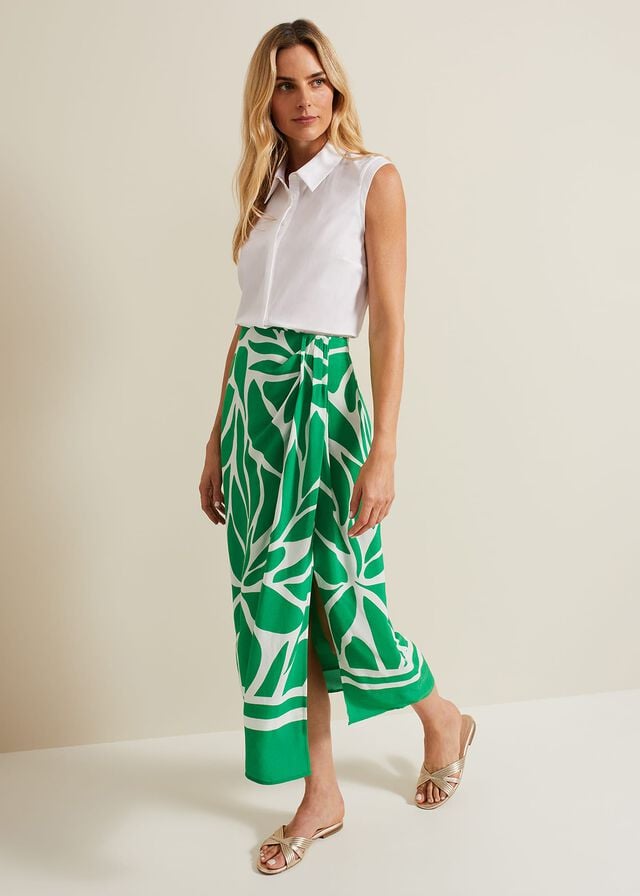 Green Phase Eight Presley Leaf Print Skirts | 6498VPORW