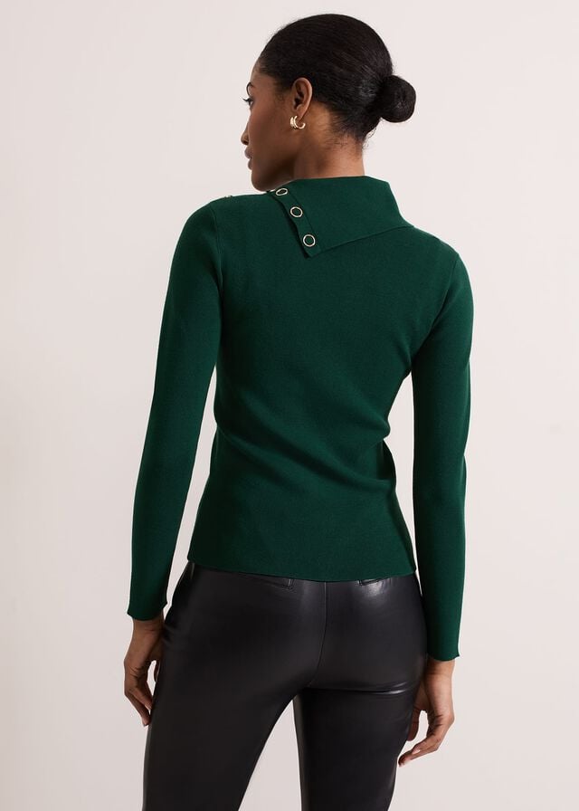 Green Phase Eight Regina Popper Collar Ribbed Knitwear | 5081ZRAXD