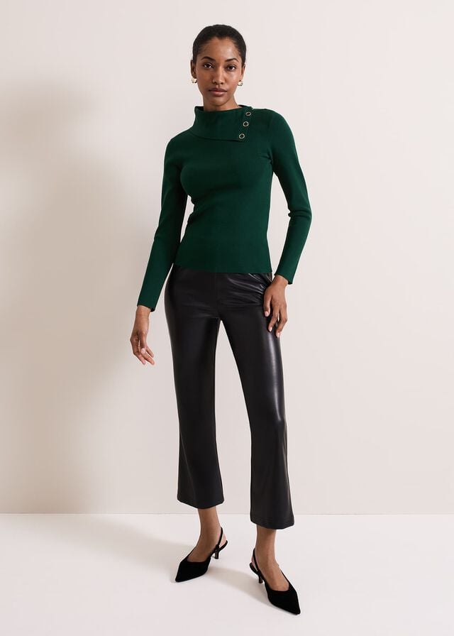 Green Phase Eight Regina Popper Collar Ribbed Knitwear | 5081ZRAXD