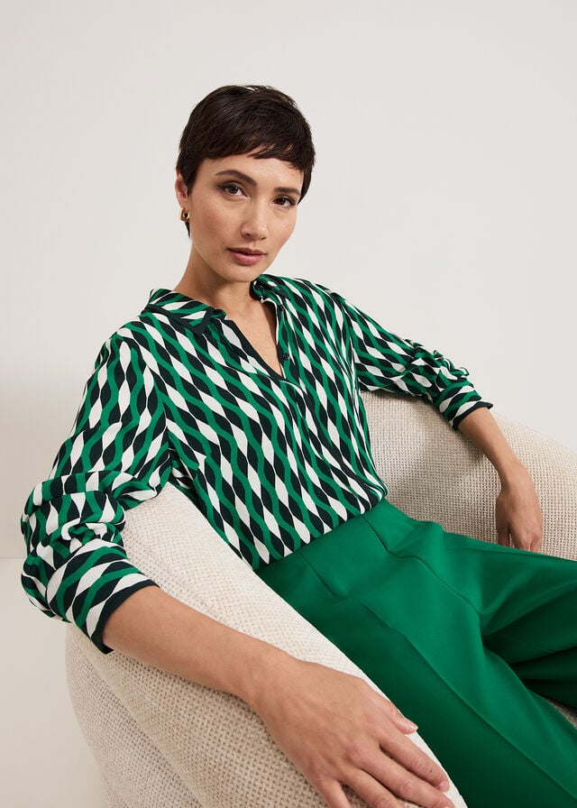 Green Phase Eight Rita Geo Print Shirts | 9370JZNWK