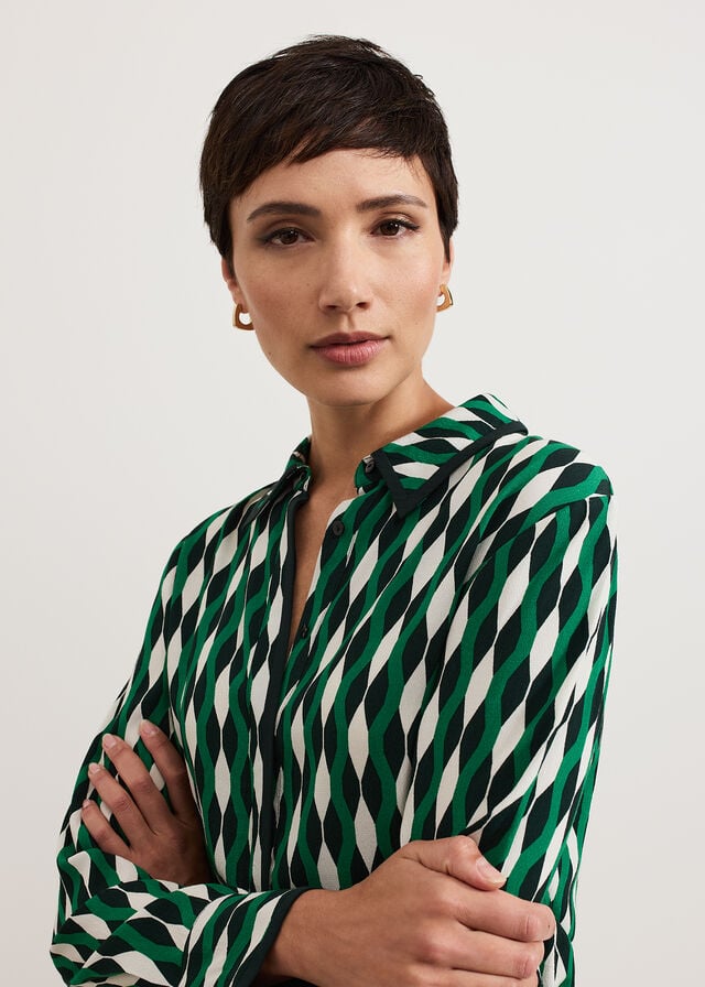 Green Phase Eight Rita Geo Print Shirts | 9370JZNWK