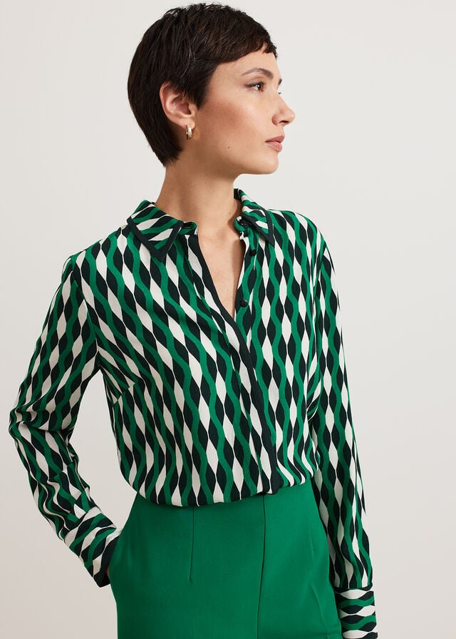 Green Phase Eight Rita Geo Print Shirts | 9370JZNWK