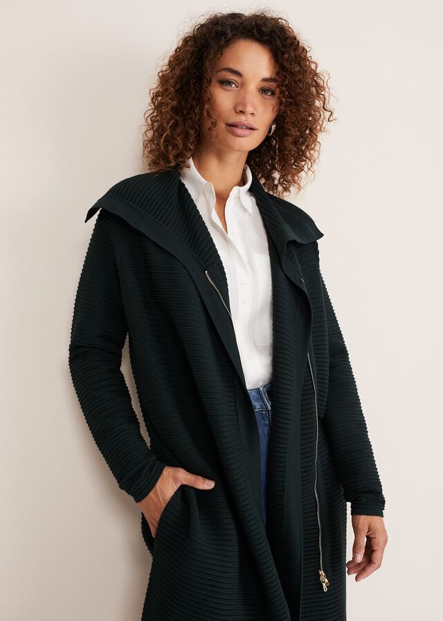 Green Phase Eight Sophia Ribbed Longline Coats | 1629BTUGZ