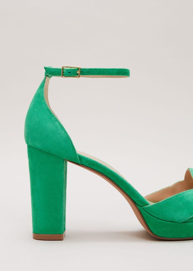 Green Phase Eight Suede Crossover Platform Heels | 9362KUEHQ