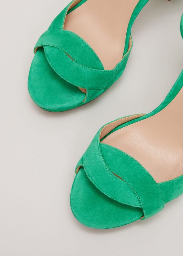 Green Phase Eight Suede Crossover Platform Heels | 9362KUEHQ