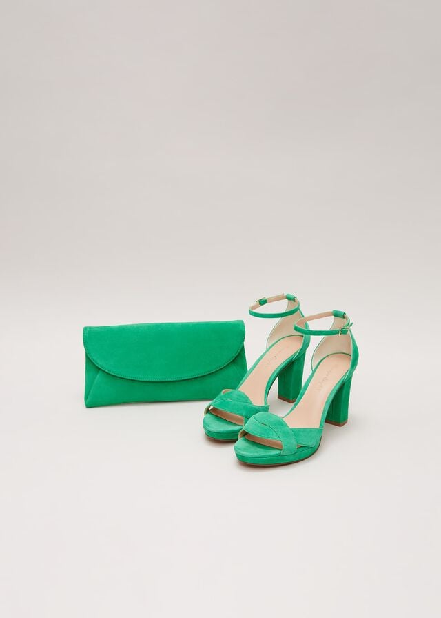 Green Phase Eight Suede Crossover Platform Heels | 9362KUEHQ