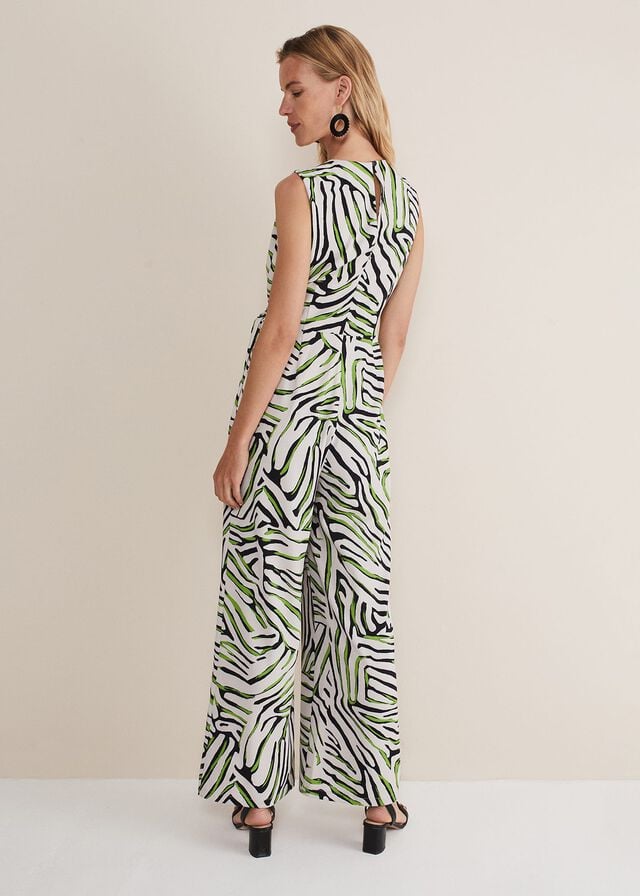 Green Phase Eight Tamsin Zebra Print Wide Leg Jumpsuit | 1723AXUNH