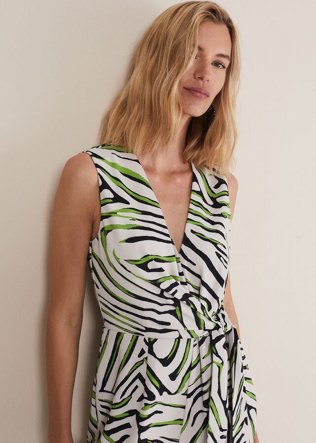 Green Phase Eight Tamsin Zebra Print Wide Leg Jumpsuit | 1723AXUNH