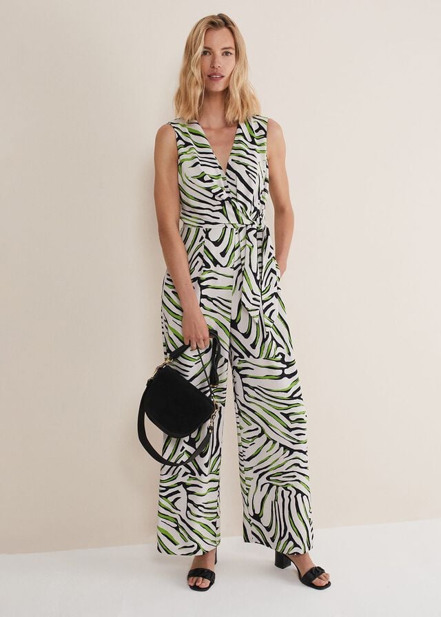 Green Phase Eight Tamsin Zebra Print Wide Leg Jumpsuit | 1723AXUNH