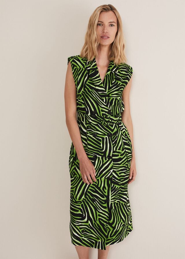 Green Phase Eight Trinny Zebra Print Trench Dress | 4270NLXSE