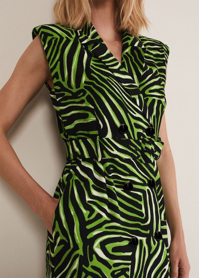 Green Phase Eight Trinny Zebra Print Trench Dress | 4270NLXSE