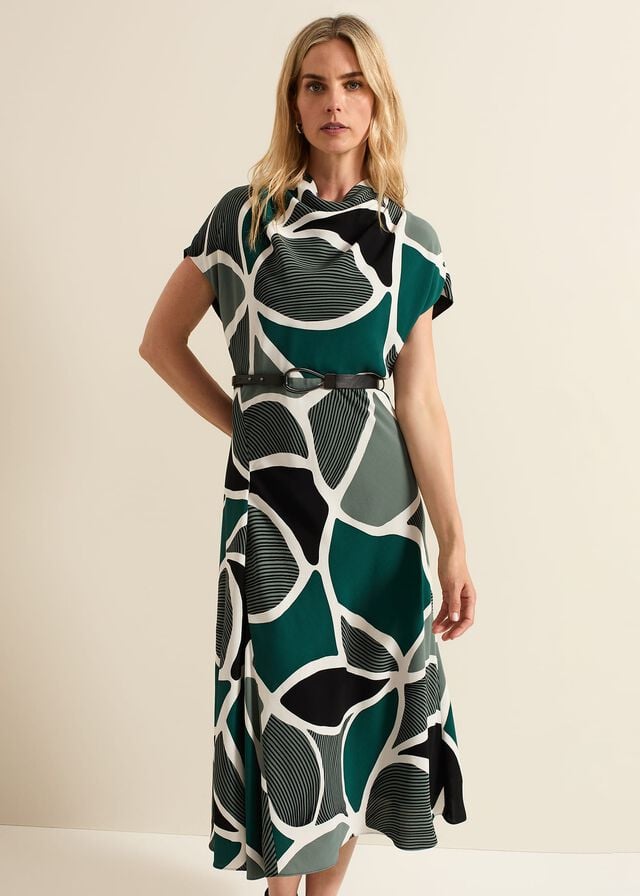 Green Phase Eight Zaynab Swirl Cowl Neck Dress | 2965JUASM