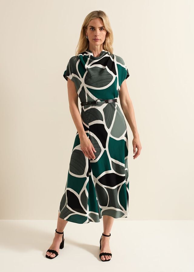 Green Phase Eight Zaynab Swirl Cowl Neck Dress | 2965JUASM