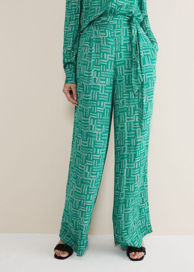 Green / Grey Phase Eight Hatty Wide Legs Trousers | 8791NFPKS