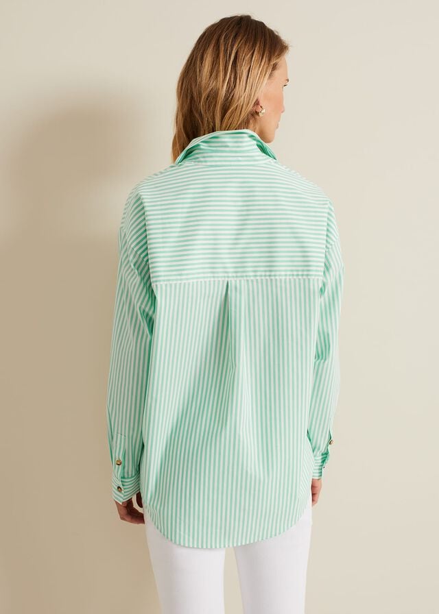 Green / White Phase Eight Green Striped Shirts | 3708UKRNX