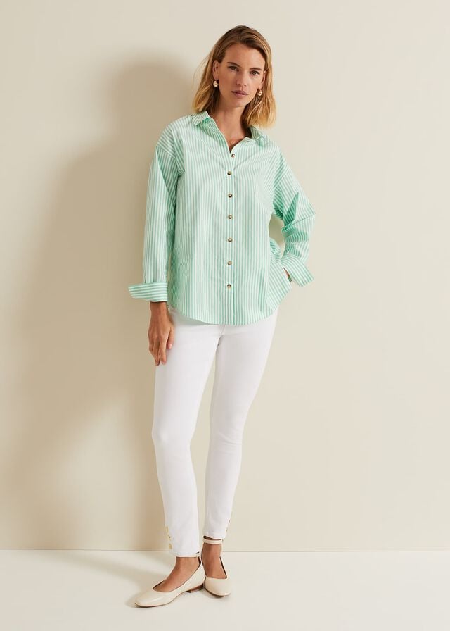 Green / White Phase Eight Green Striped Shirts | 3708UKRNX