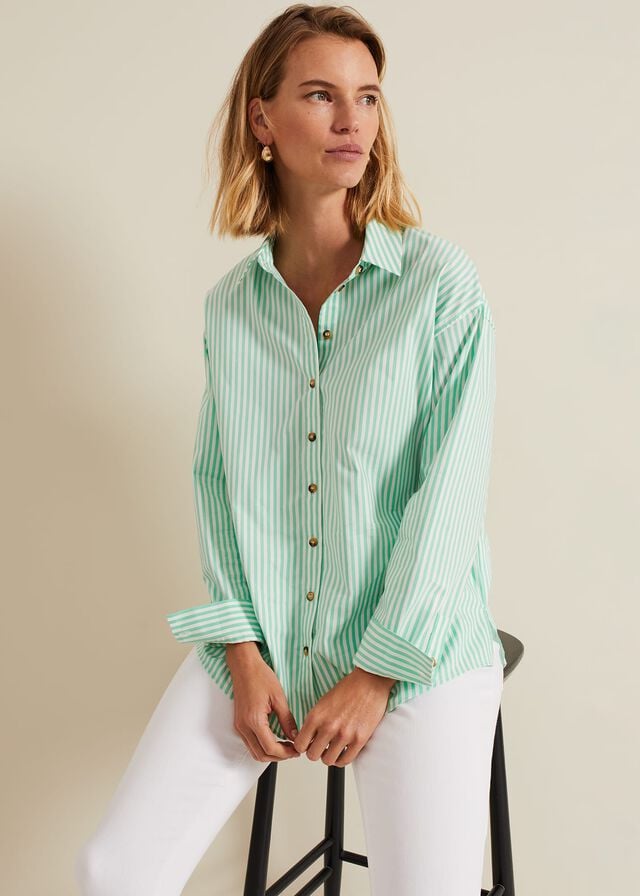 Green / White Phase Eight Green Striped Shirts | 3708UKRNX