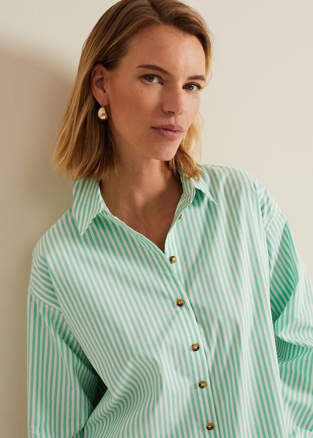 Green / White Phase Eight Green Striped Shirts | 3708UKRNX