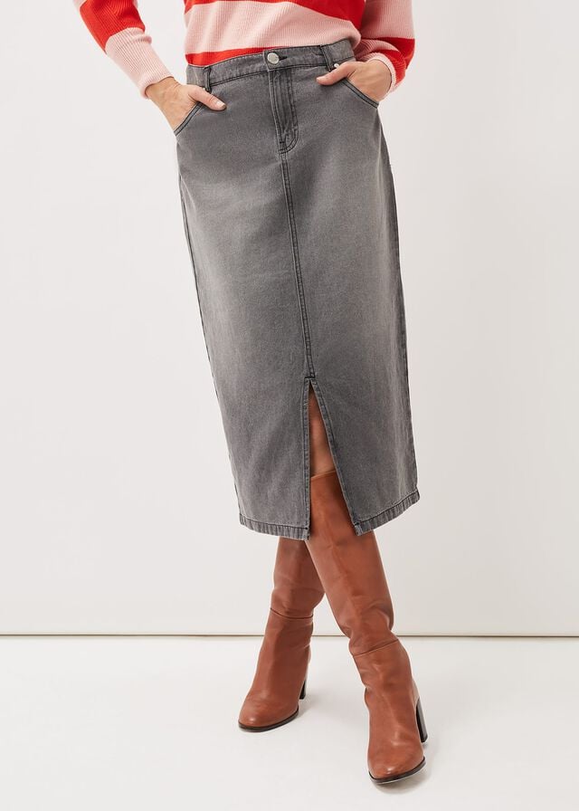 Grey Phase Eight Aubrey Denim Skirts | 7549JOHNG