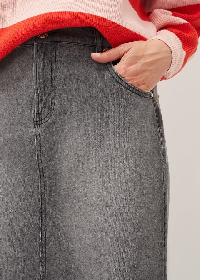 Grey Phase Eight Aubrey Denim Skirts | 7549JOHNG