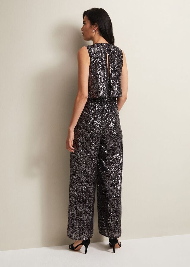 Grey Phase Eight Aubrey Sequin Wide Leg Jumpsuit | 2649BORAS