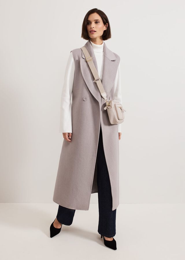 Grey Phase Eight Darcy Double Faced Wool Sleeveless Coats | 5634IZMPN