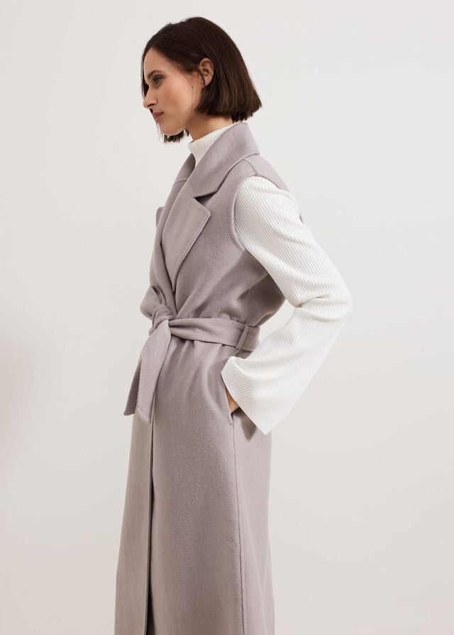 Grey Phase Eight Darcy Double Faced Wool Sleeveless Coats | 5634IZMPN