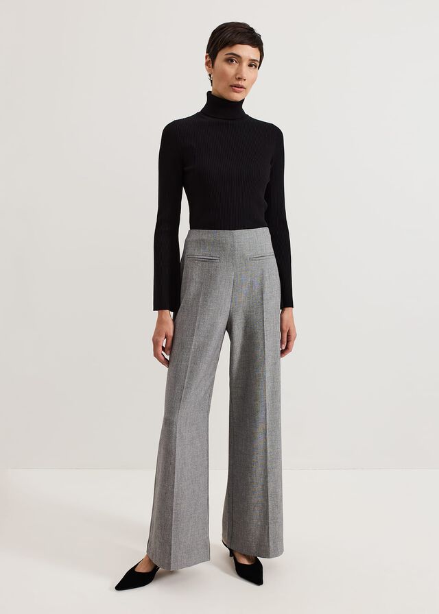 Grey Phase Eight Dilly Pleat Detail Wide Leg Trousers | 8430PAOKY