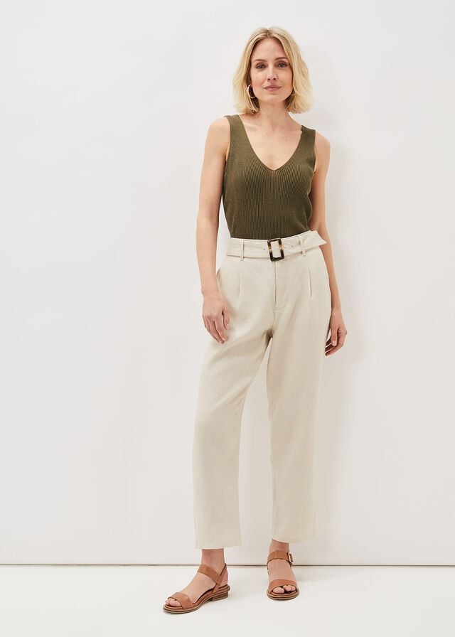 Grey Phase Eight Hazel Linen Tapereds Trousers | 9541ZBIXM