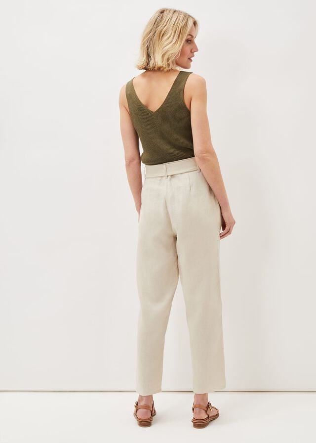 Grey Phase Eight Hazel Linen Tapereds Trousers | 9541ZBIXM