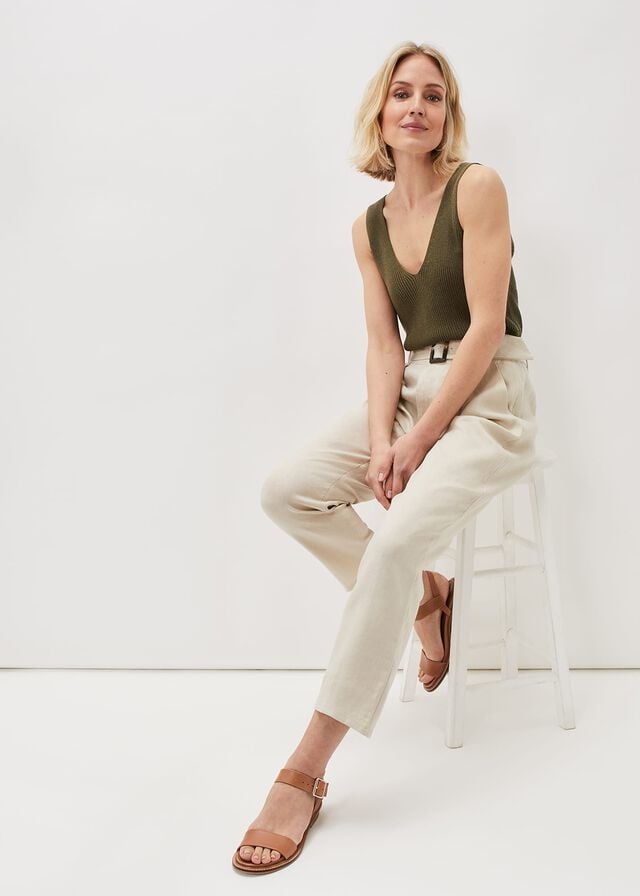 Grey Phase Eight Hazel Linen Tapereds Trousers | 9541ZBIXM