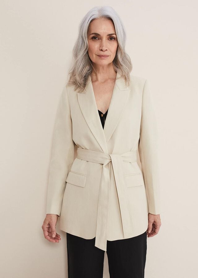 Grey Phase Eight Inessa Linen Belted Jackets | 9284APYDG