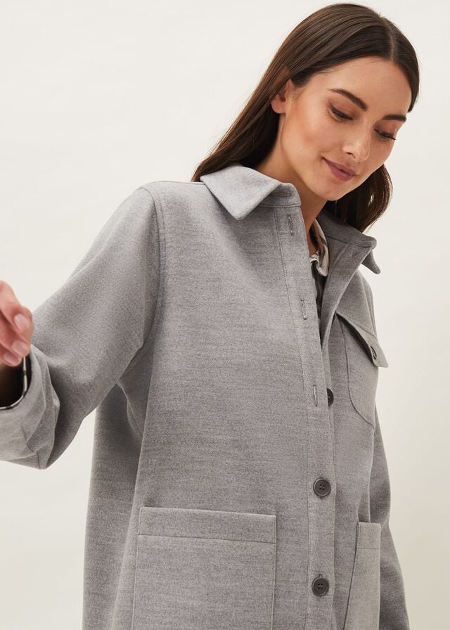 Grey Phase Eight Jessica Button Through Shacket Jackets | 1076ROYDZ