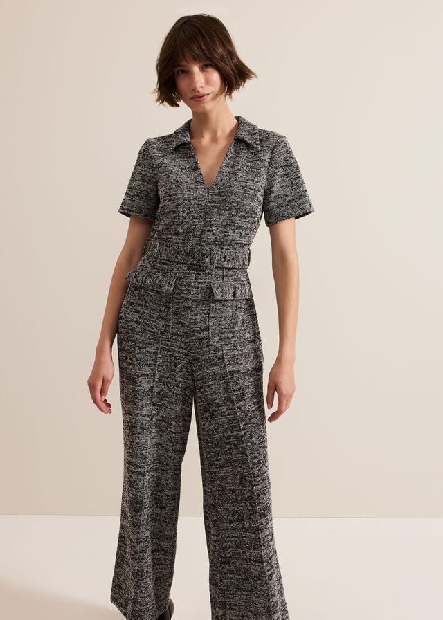 Grey Phase Eight Lavinia Grey Tweed Wide Leg Jumpsuit | 8162GISPF