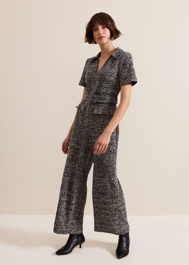 Grey Phase Eight Lavinia Grey Tweed Wide Leg Jumpsuit | 8162GISPF