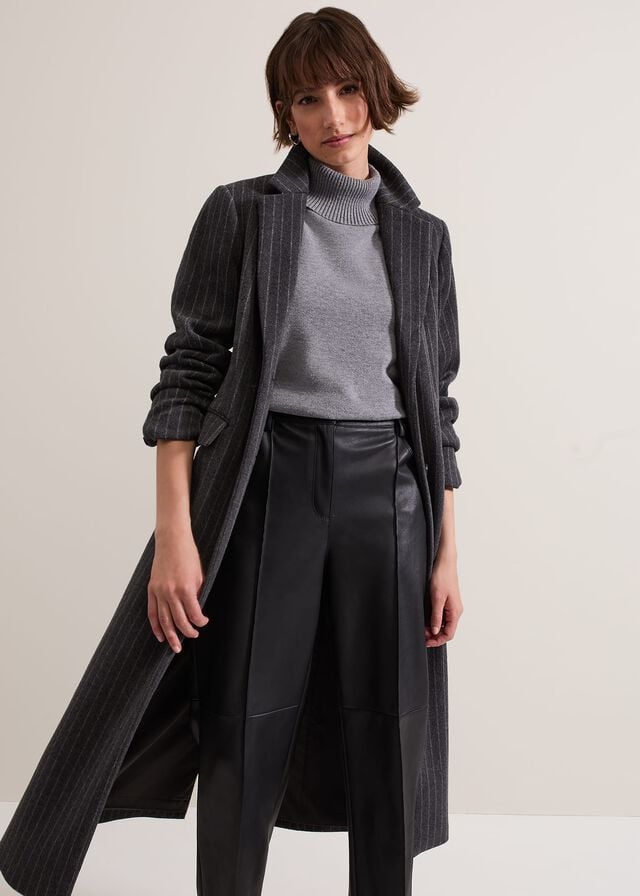 Grey Phase Eight Lydia Long Wool Pinstripe Coats | 6902PTZCU