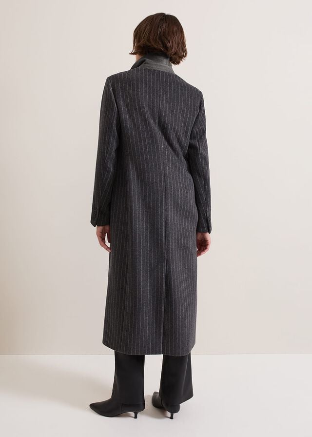 Grey Phase Eight Lydia Long Wool Pinstripe Coats | 6902PTZCU